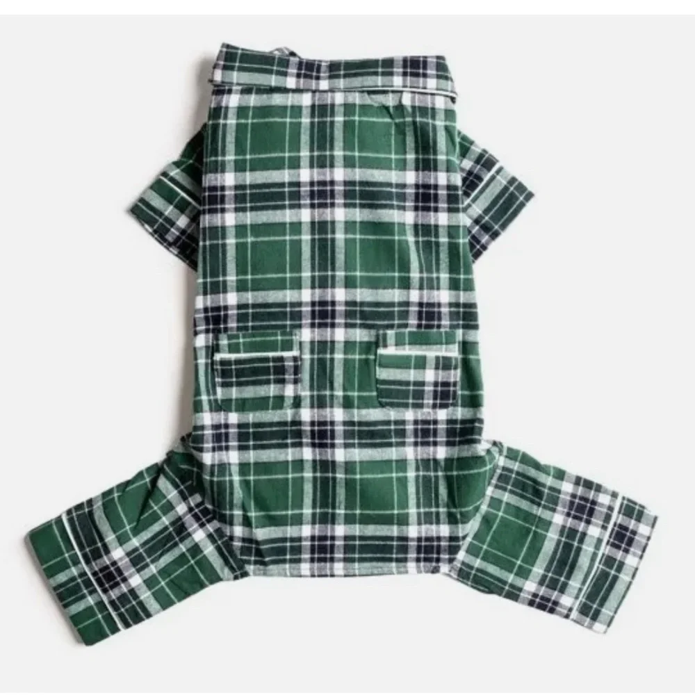 Fab Dog Flannel Dog Pajamas, 20”- Green/Blue
